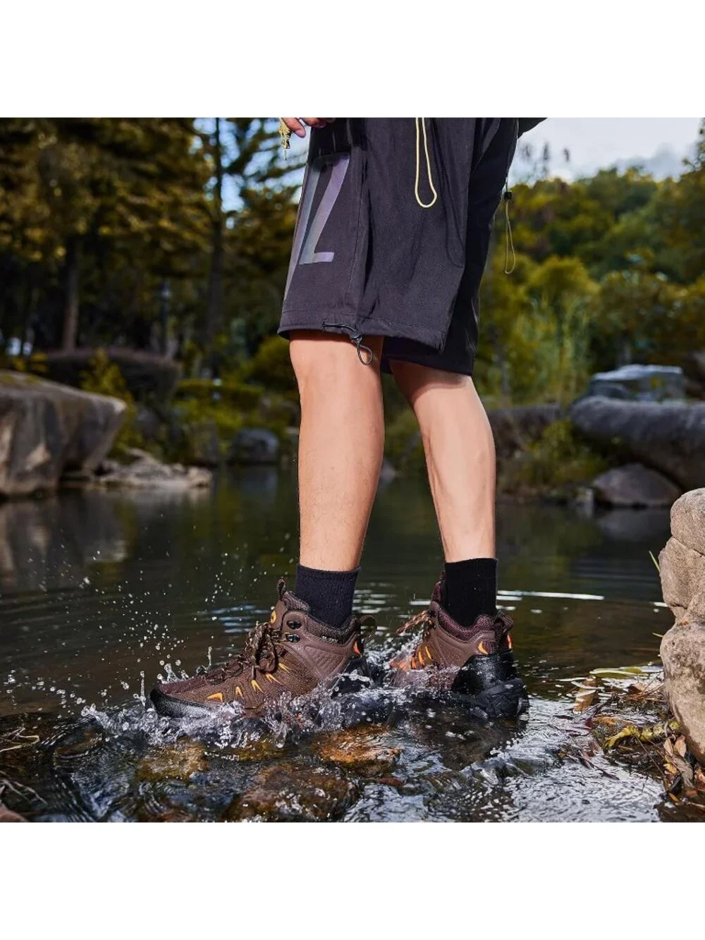 Men's Brown Waterproof Shoes Casual Mid Top Round Toe Non Slip Hiking Boots